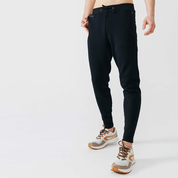 Брюки для бега зауженные мужские черные RUN WARM+ Kalenji