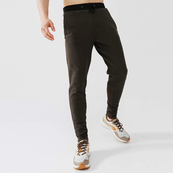 Брюки для бега зауженные мужские коричневые RUN WARM+ Kalenji